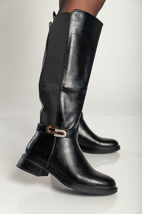 Elegant Faux Leather Boots, SA6232, Black